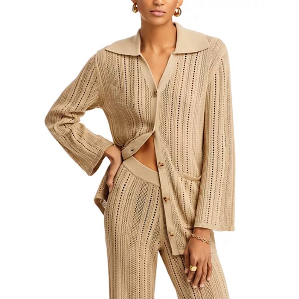 By Malene Birger Open-Weave Beige Button Cardigan